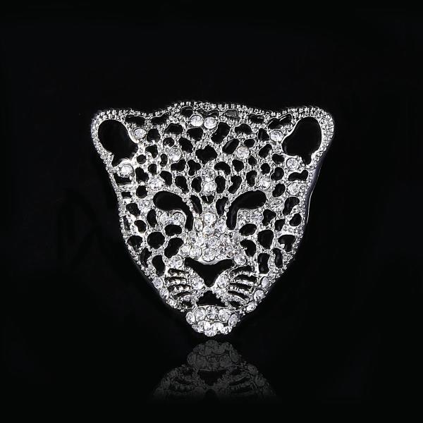 Full Crystal Leopard Head Brooch