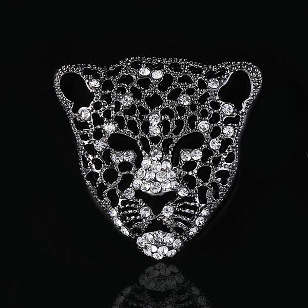 Full Crystal Leopard Head Brooch