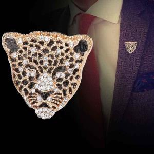 Full Crystal Leopard Head Brooch