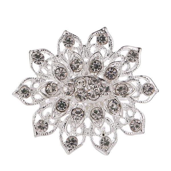 Silver Full Crystal Snow Flower Brooch