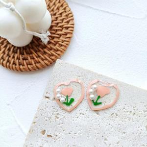 Sterling Silver Ceramic Pearl Flower Studs Set