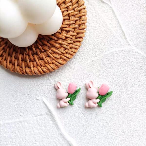 Pink Rabbit Flower Resin Earrings