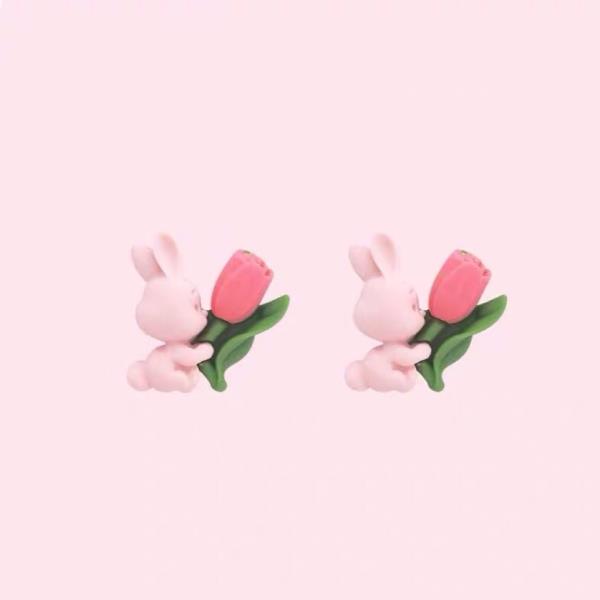 Pink Rabbit Flower Resin Earrings