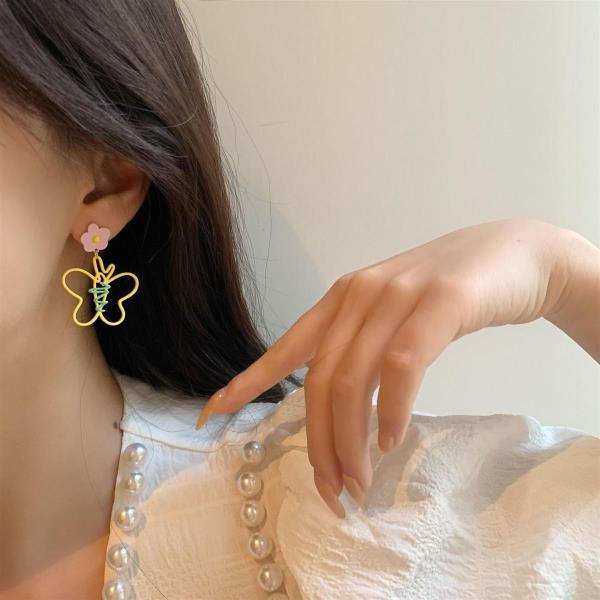 Cartoon Painted Butterfly Flower Drop Earrings