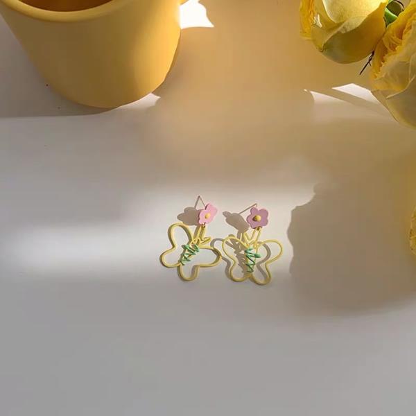 Cartoon Painted Butterfly Flower Drop Earrings