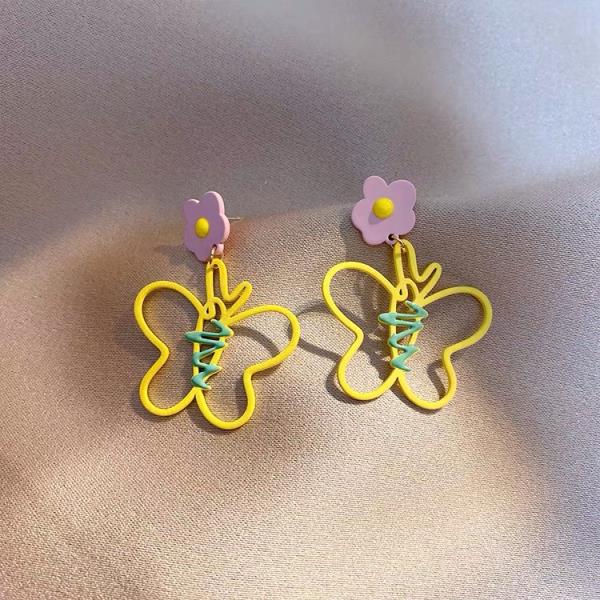 Cartoon Painted Butterfly Flower Drop Earrings