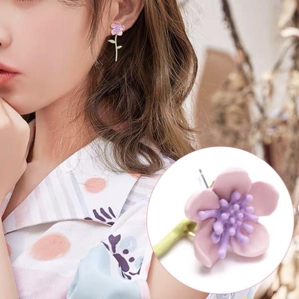 3D Painted Asymmetry Flower Earrings