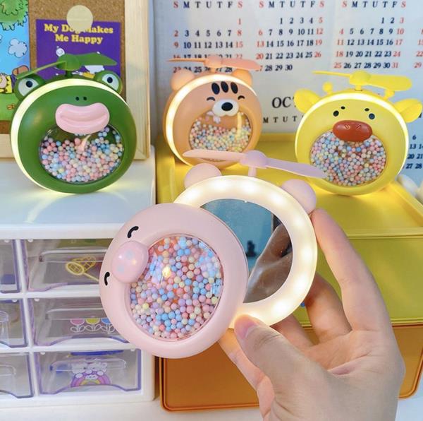 3 In 1 Cartoon Make Up Mirror Light Fan