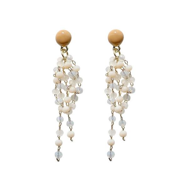 Crystal Beads Tassel Long Dangle Earrings