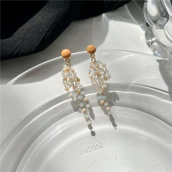 Crystal Beads Tassel Long Dangle Earrings