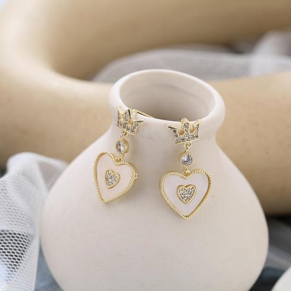 French Crystal Crown Heart Pendant Earrings