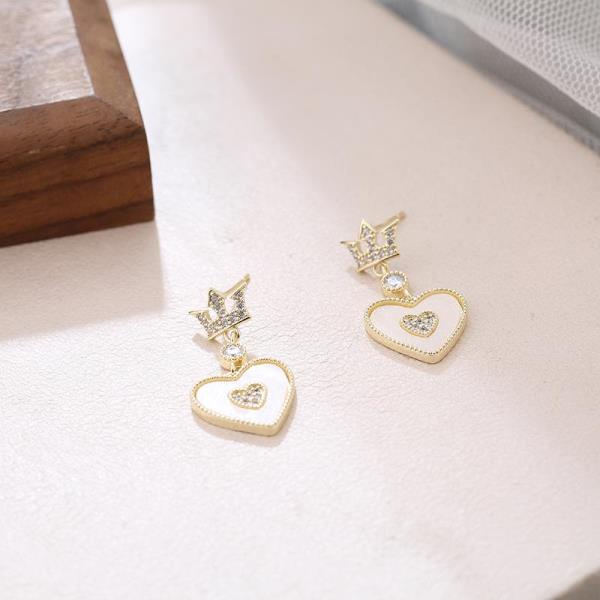 French Crystal Crown Heart Pendant Earrings