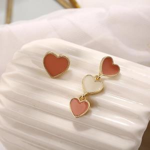 Asymmetry Enamel Heart Dangle Earrings