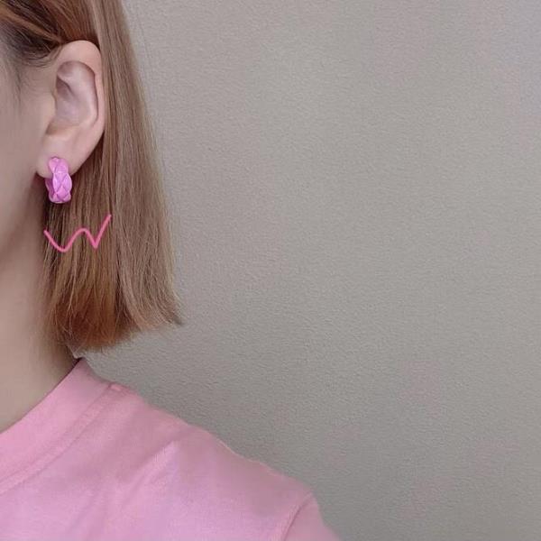 Chic Pink Geometric C Shape Studs