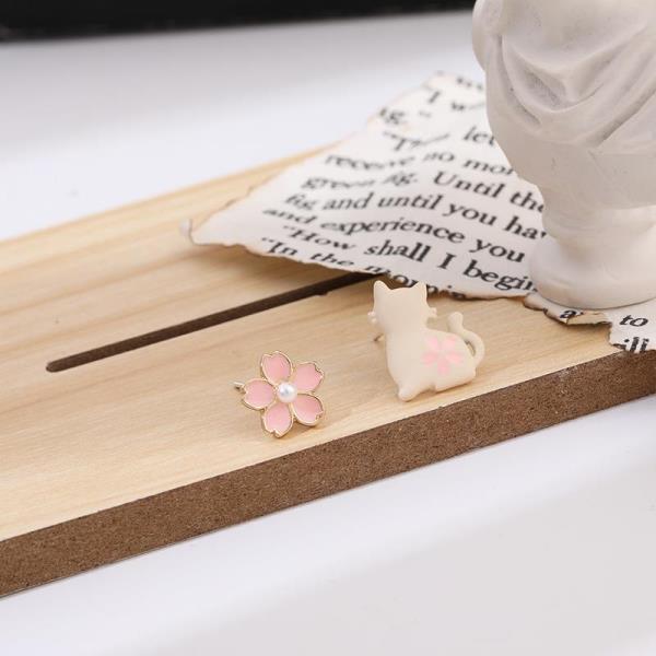 Enamel Cartoon Kitty Flower Studs