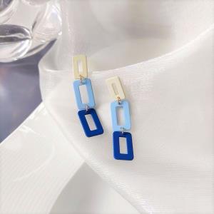 Hollow Rectangle Blue Chain Dangle Earrings