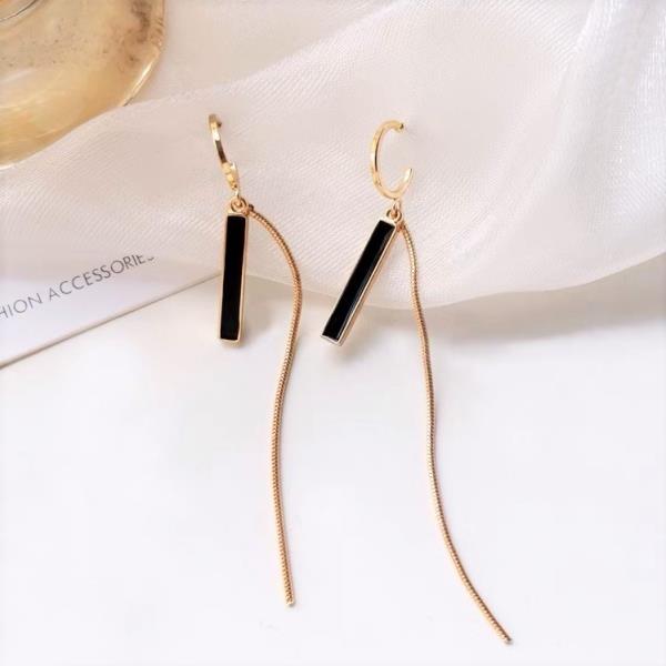 Long Black Tassel Chain Earrings