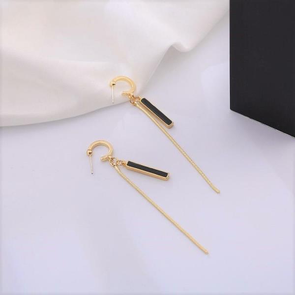 Long Black Tassel Chain Earrings