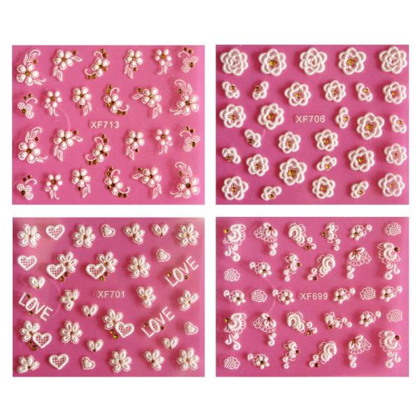 3D Crystal White Flower Nail Stickers