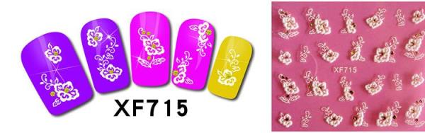 3D Crystal White Flower Nail Stickers