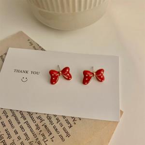 Enamel Red Spot Bow Studs