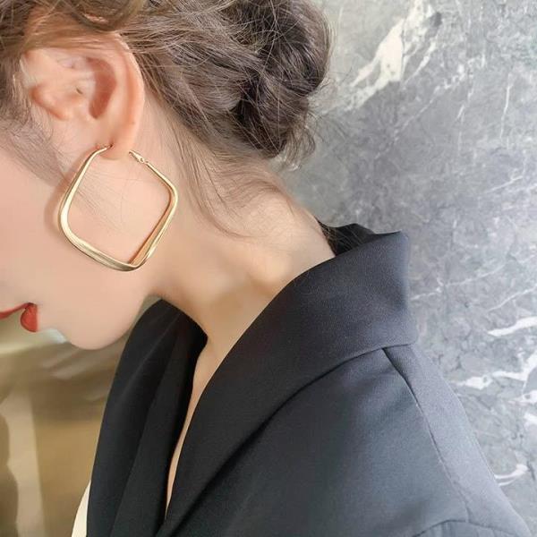 Gold Geometric Square Dangle Earrings