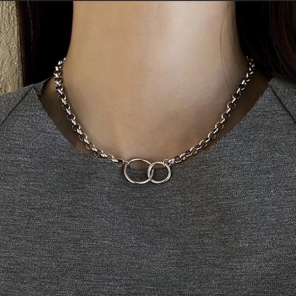 Hip Hop Silver Double Rings Necklace