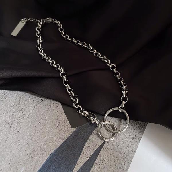 Hip Hop Silver Double Rings Necklace