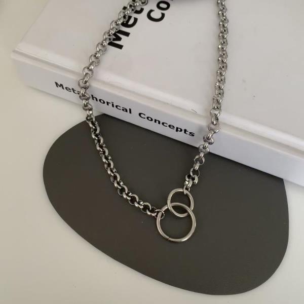 Hip Hop Silver Double Rings Necklace