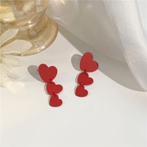 Painted Red Hearts Tassel Long Dangle Earrings