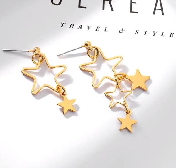 Gold Hollow Multi Stars Dangle Earrings