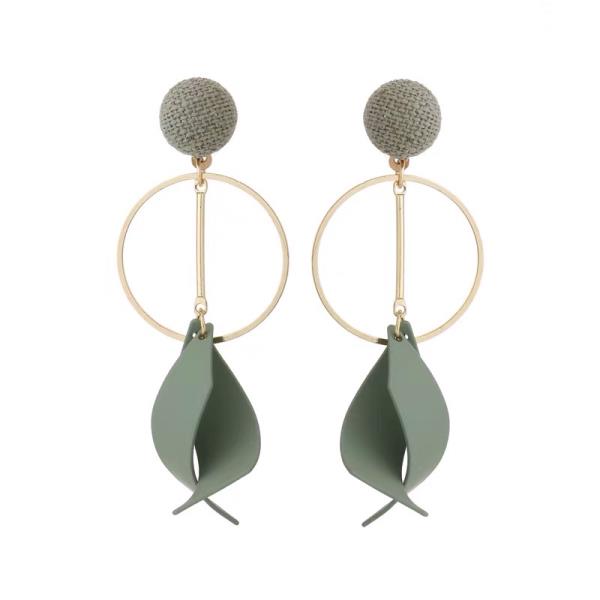 Simple Green C Shape Tassel Dangle Earrings