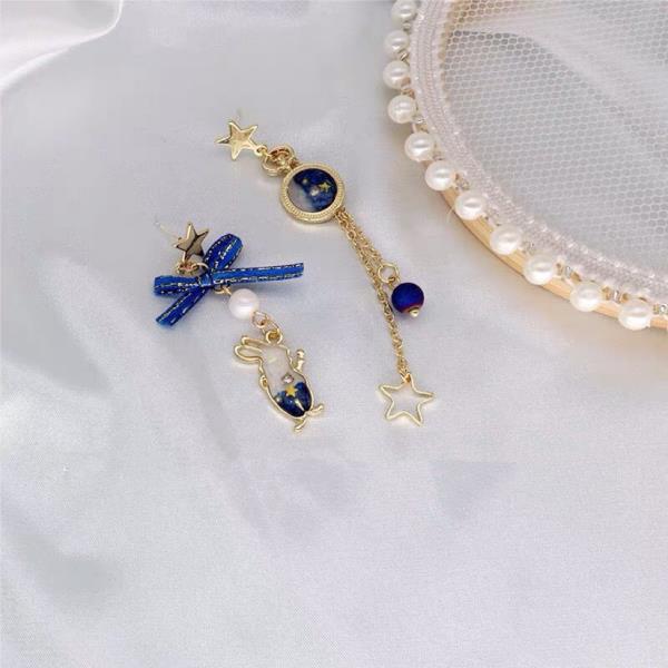 Shiny Blue Rabbit Bunny Drop Earrings