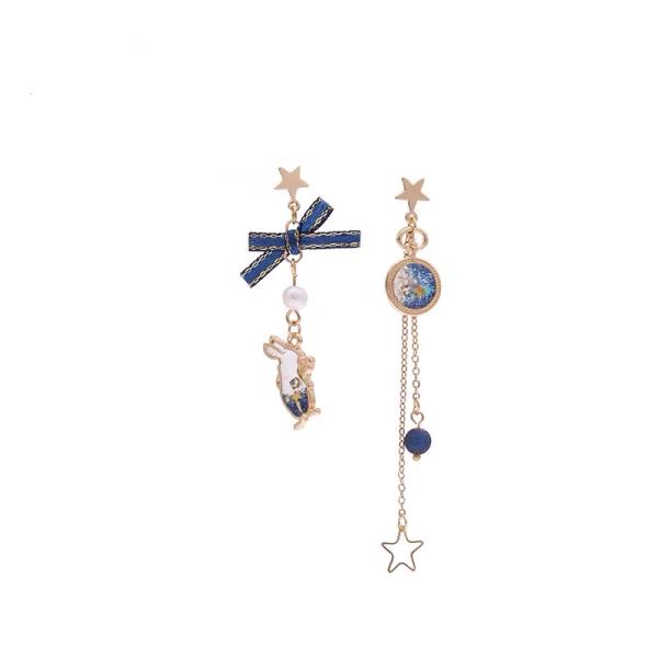 Shiny Blue Rabbit Bunny Drop Earrings