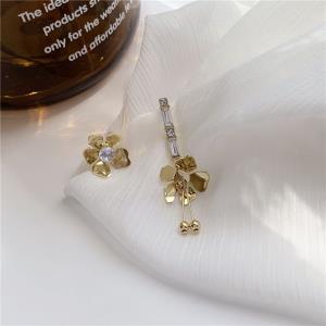 Gold Rhinestone Flower Drop Earrings