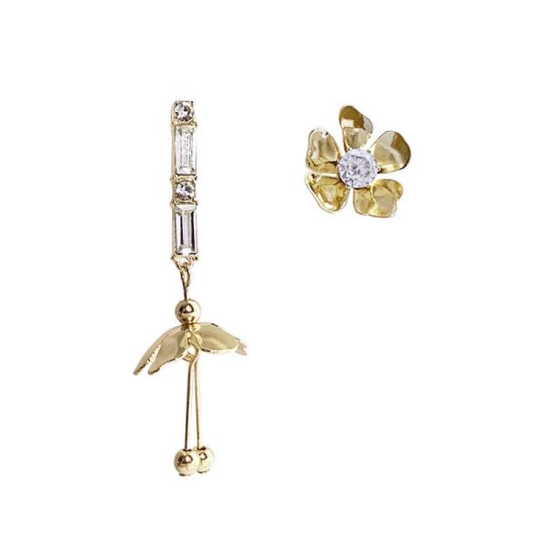 Gold Rhinestone Flower Drop Earrings