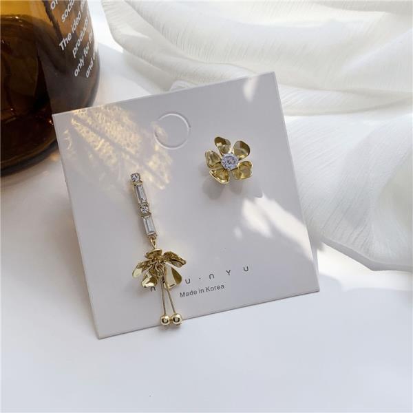 Gold Rhinestone Flower Drop Earrings