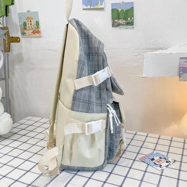 5 Pcs Plaid Pattern School Library Backpack Set