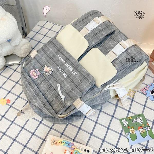 5 Pcs Plaid Pattern School Library Backpack Set