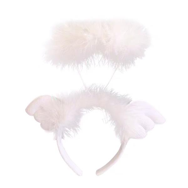 LED Light White Plush Angel Wings Headband