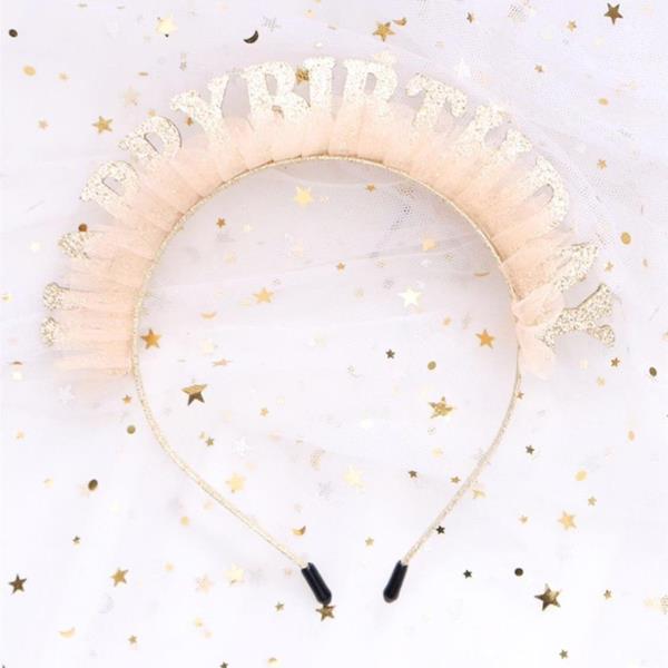 Bronzing Gold Happy Birthday Lace Headband