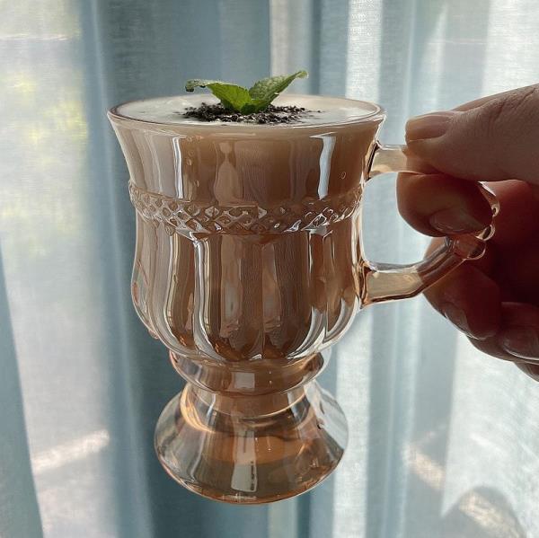 Amber Carved Handle Glass Cup