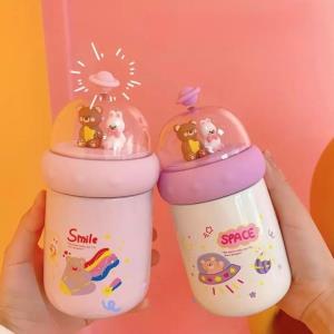 1000 ML Large Cartoon Bear Sippy Straw Water Bottle