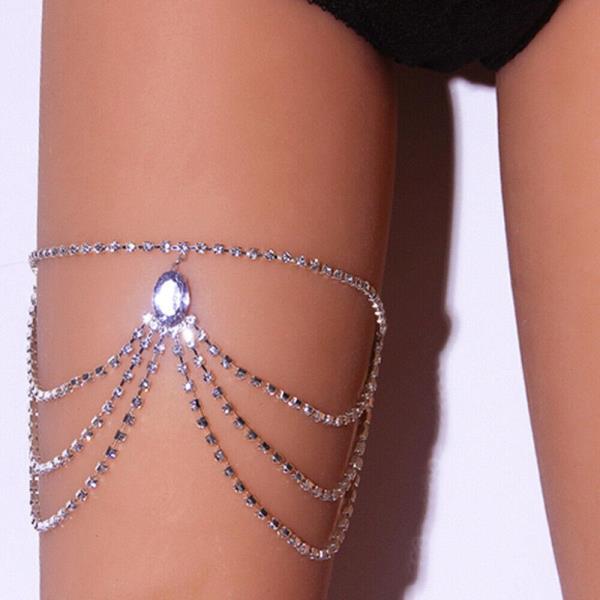 Elastic Rhinestone Tassel Thigh Chain