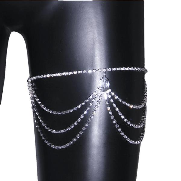 Elastic Rhinestone Tassel Thigh Chain