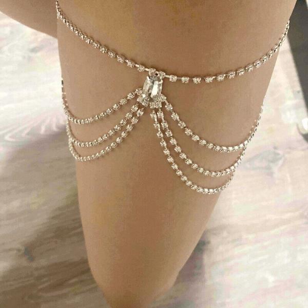 Elastic Rhinestone Tassel Thigh Chain