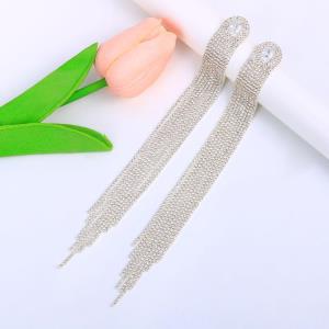 Silver Full Rhinestone Long Tassel Earrings