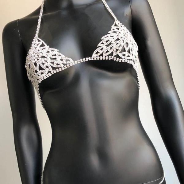 Rhinestone Flower Shaped Bra Body Chain