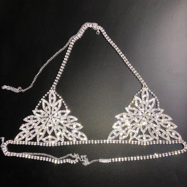 Rhinestone Flower Shaped Bra Body Chain