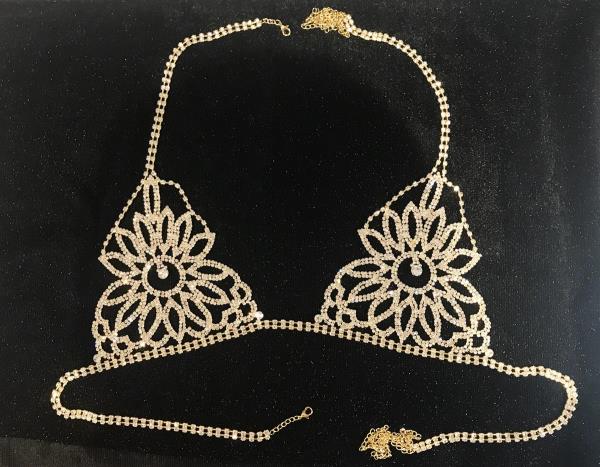 Gold Flower Bra Bikini Chest Body Chain